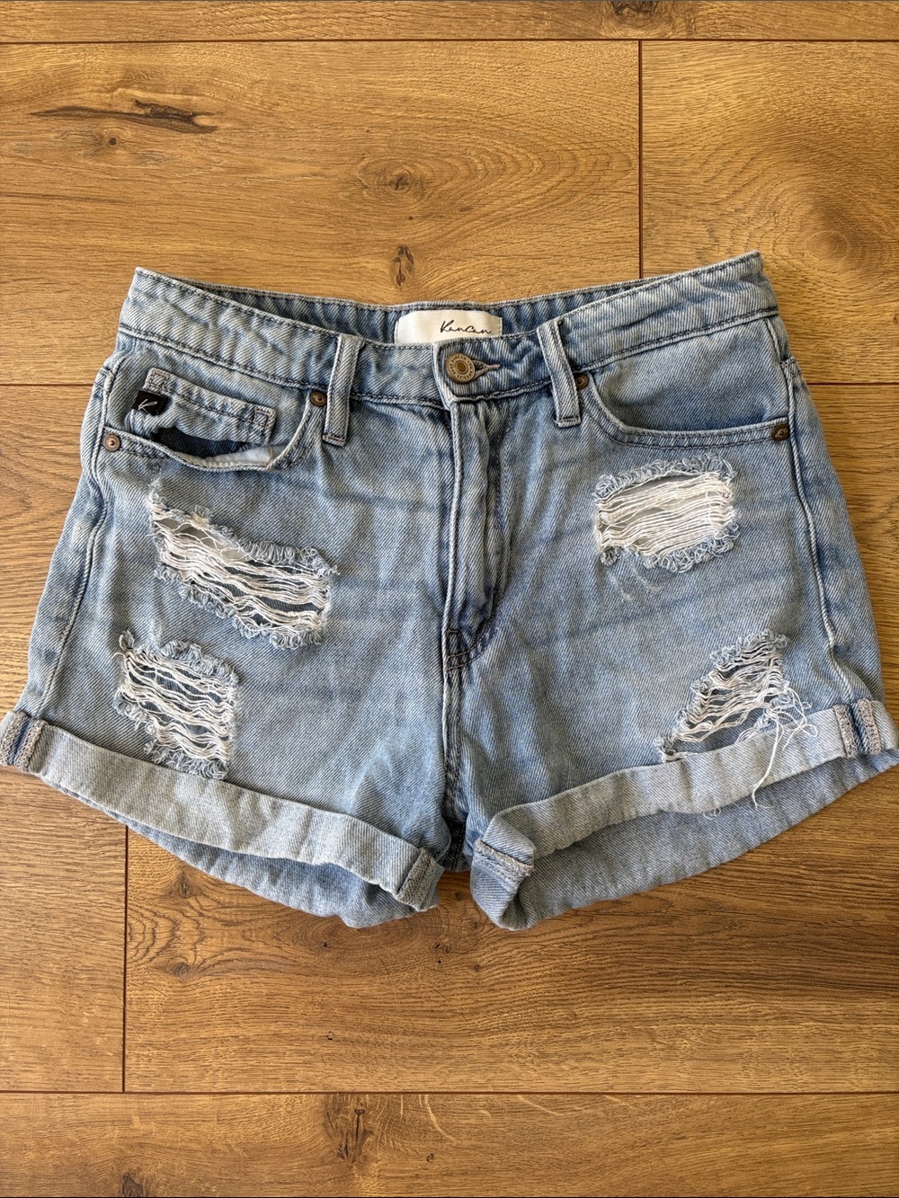 KanCan Light Blue Distressed Rolled Hem High Rise Denim Jean Shorts